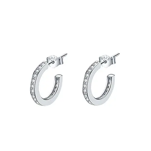 Produktbild: Lydreewam Halbe Creolen Silber 925 für Damen, AAA Zirkonia Ohrringe Creolen, Kreolen Durchmesser 15mm, Schmuck Geschenkbox Verpackt