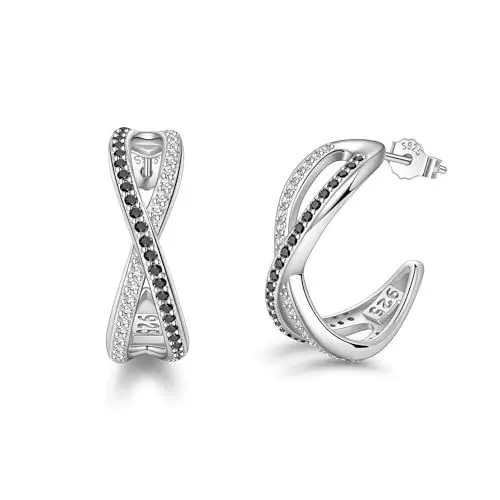 Produktbild: Lydreewam Infinity Creolen Silber 925 Hypoallergene Twisted Ohrringe Creolen für Damen with Schwarz Weiß Cubic Zirkonias, Durchmesser 20mm