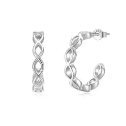 Produktbild: Lydreewam Infinity Silber 925 Hypoallergene Twisted Ohrringe Unendliche Knoten Halbe Creolen, Durchmesser 20mm