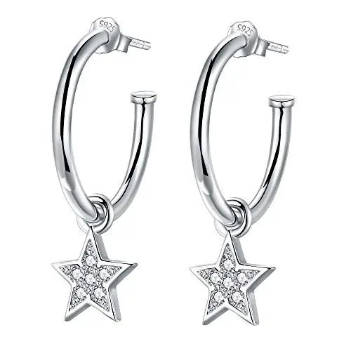 Produktbild: Lydreewam Ohrringe mit Anhänger Stern Creolen Silber 925 Damen mit 3A Zirkonia, Durchmesser 20mm