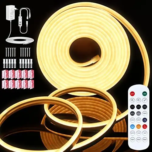 Produktbild: LYGKJ 5M LED Strip Warmweiss, 12V Dimmbar Timing mit Netzteil und APP Controller， 16.5FT LED Strip Silikon Neon Streifen, für Innen Aussenbereich Heim Küche Deko