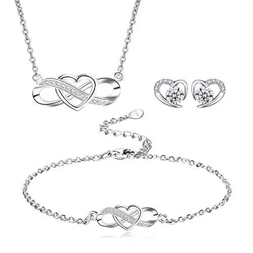 Produktbild: LYL.Adorer Schmuckset Silber 925 Damen,Halskette Armband Ohrringe Unendlichkeit,Geschenk für Sie