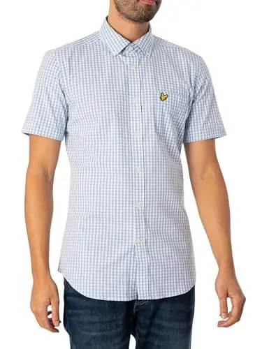 Produktbild: Lyle & Scott Herren Kurzärmliges, schmal geschnittenes Gingham-Hemd, Blau, XXL