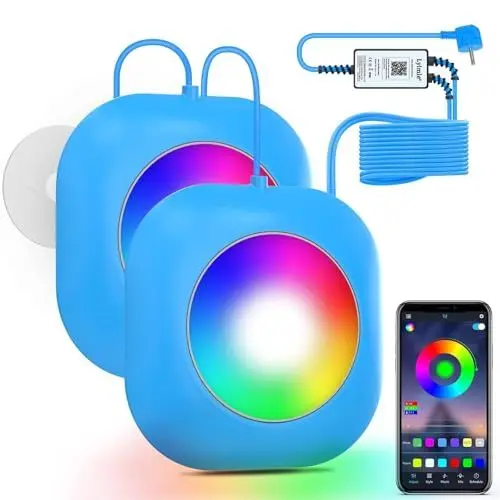 Produktbild: LyLmLe Poolbeleuchtung LED 40W Doppel-Licht mit 6,5m Kabel für Jedes Licht, APP-Steuerung 12V Unterwasserscheinwerfer mit Timer, DIY mehrere Farben, IP68 wasserdicht für Aufstellpool Einbaupool, Boote
