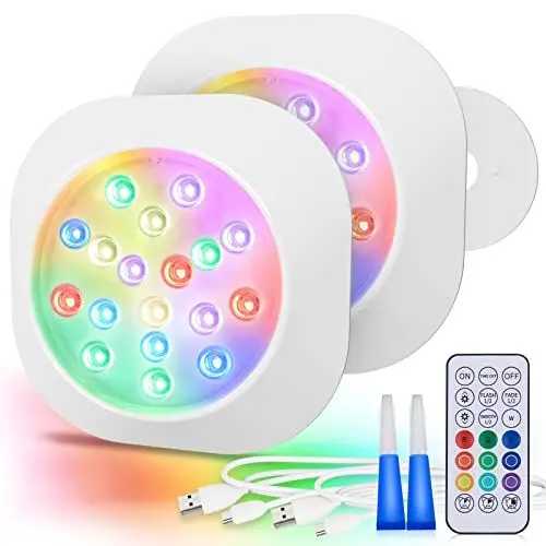 Produktbild: LyLmLe Wiederaufladbare LED Pool Lichter, 14cm Voll Wasserdicht RGBW Unterwasserscheinwerfer mit Fernbedienung,Dauert bis zu 40H,Magnetische Poolbeleuchtung für Stahlwandpool Framepool Holzpool 2Pack