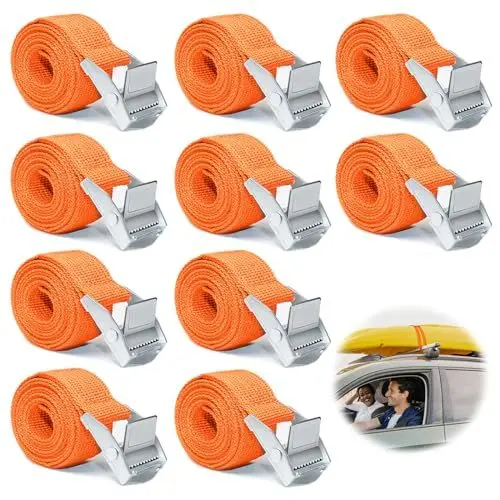 Produktbild: Lymshine Spanngurte Kurz 1m Orange - 10 Stück Spanngurt 1m, Zurrgurte mit Klemmschloss, Verstellbare Befestigungsgurt, Kleine Befestigungsriemen, Zurrgurt für Fahrradträger, Motorrad, Gepäckpakete…