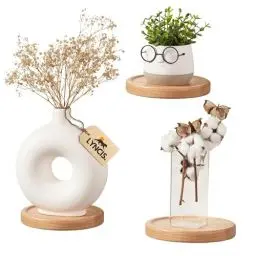 Produktbild: Lyncis 3er Set Schweberegal Rund 16cm Naturfarbe Eiche, Stilvolle Pflanzen Wandregal für Zuhause, modernes Holzregal für Ihre Wand im minimalistischen Design, Deko Regal für Wohn- & Kinderzimmer