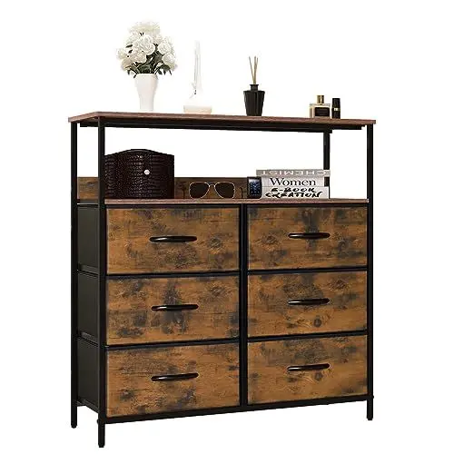 Produktbild: LYNCOHOME Kommode mit Schubladen aus Stoff, Sideboard Flur Schrank mit 6 Stoffschubladen und Fächern, Schubladenschrank Ordnungsmöbel für Küche Büro Bedroom
