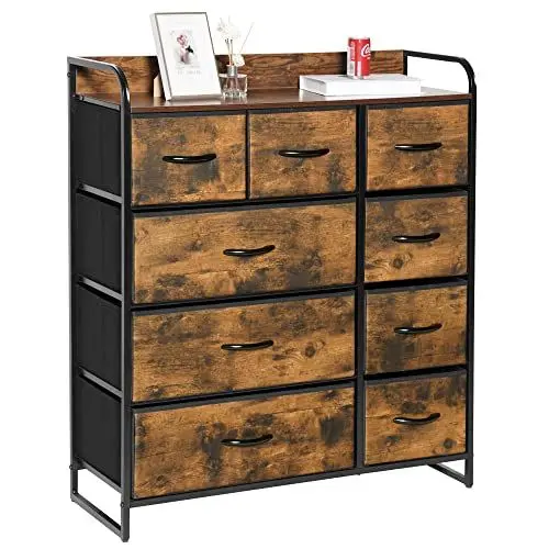 Produktbild: LYNCOHOME Kommode mit Schubladen aus Stoff, Sideboard mit 9 Stoffschubladen, Schubladenschrank Ordnungsmöbel Schrank mit 2 Griffe für Küche Büro Flur