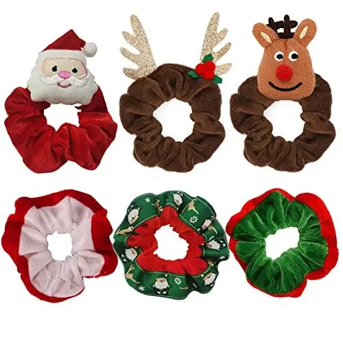 Produktbild: Lyneun 6 Stück Weihnachten Haargummis Haare Ringe Damen Urlaub Xmas Elastic Bobbles Haarbänder Hair Scrunchies für Mädchen Frauen