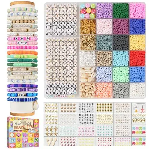 Produktbild: Lynnmos Perlen für Armbänder - 6000 Stück Clay Perlen Set zum Auffädeln. Freundschaftsarmband Kit für kreative Schmuckherstellung, Geschenk für Teenage Girls.