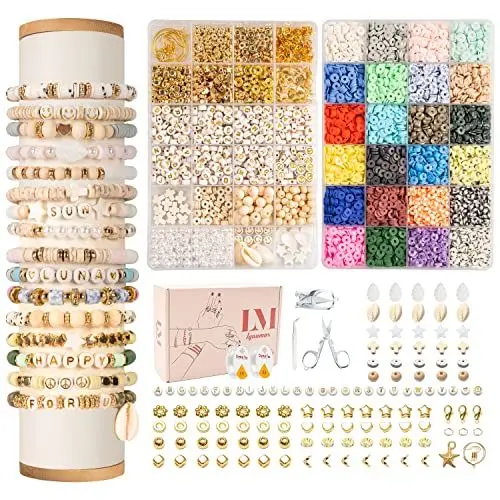 Produktbild: Lynnmos Perlen zum Auffädeln, 8000+ Stück Set, 6mm Polymer Clay Perlen für armbänder, 2 Boxen Selber Machen mit Buchstaben, Schmuckherstellung Kit für Ringen Halsketten Geschenk, Erwachsener