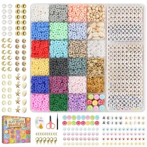 Produktbild: Perlen zum Auffädeln - 5800 Stück Clay Perlen Set für Armbänder. DIY Schmuckherstellung Bastelset mit Zubehör und Buchstabenperlen, ideal für Teenage Girls.