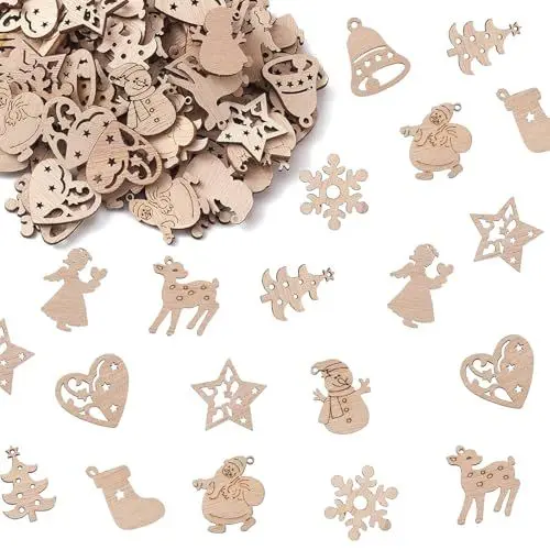 Produktbild: LYNSAN 100 Stück Tischdeko Holz, Streudeko Weihnachten Deko Konfetti, Schneeflocken Deko, Merry Christmas Dekoration, Konfetti Basteln, Weihnachtsdeko für Christmas, Neues Jahr