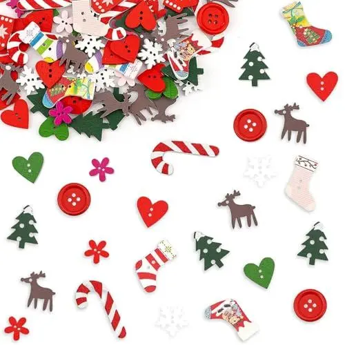 Produktbild: LYNSAN 100 Stück Tischdeko Weihnachten Holz, Streudeko Konfetti, Schneeflocken Deko, Merry Christmas Dekoration, Basteln, Weihnachtsdeko für Neues Jahr, Bunt