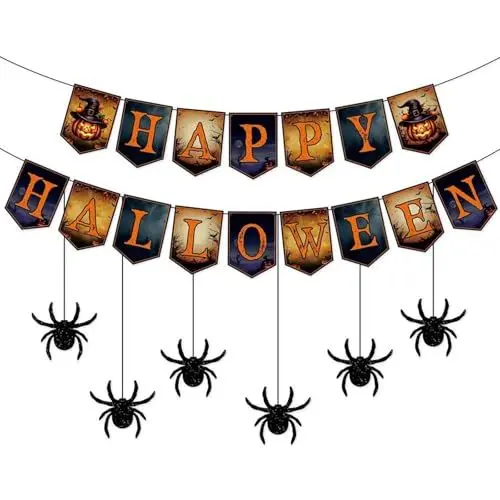 Produktbild: LYNSAN Happy Halloween Girlande Deko, Halloween Deko Set, Halloween Dekorationen Banner, Spinne Happy Halloween Deko Kinderparty, Garten Innen Outdoor Hängende Dekoration, Spinne
