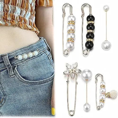 Produktbild: LYQNIHOB 6 Damen Broschen - Sicherheitsnadeln mit Perlen und Strass verziert - als Clip für Pullover, Schals, Strickjacken und Kleidungsstücke - stilvolles Accessoire für Damen und Mädchen