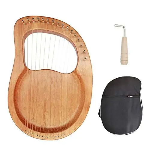 Produktbild: Lyre Harfe, 16 Metallsaiten Knochen Sattel Mahagoni 16-Saiter Lyre Harp Mit Stimmhammer Und Tragetasche Für Instrumentenliebhaber - Logs