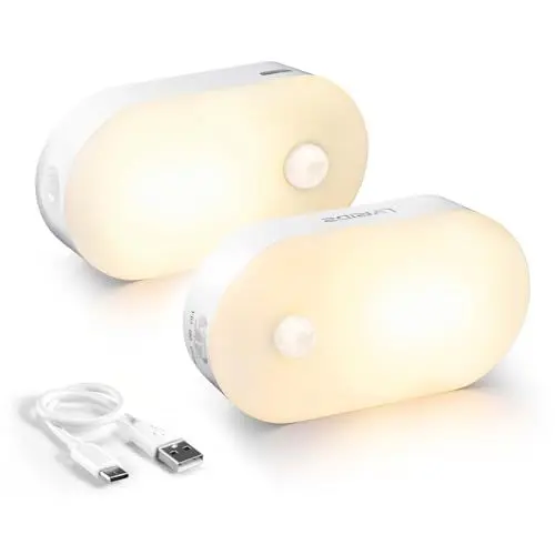 Produktbild: Lyridz Dimmbar Nachtlicht mit Bewegungsmelder, Warmweiß LED-Nachtlicht AKKU Aufladbar USB-C,Selbsthaftende Schrankbeleuchtung Orientierungslicht für Kinderzimmer,Schlafzimmer,Küche,Flur,(2Stück)
