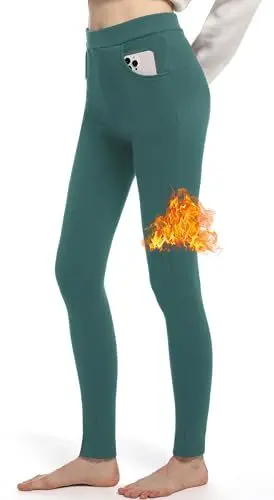 Produktbild: LYRIKER Thermo Leggings Gefüttert Damen Winter Fleece Thermoleggings aus Baumwolle Thermoleggins mit Taschen Minttürkis XS-XL