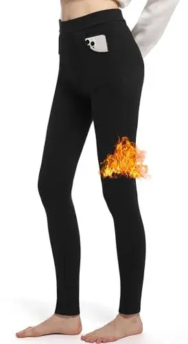 Produktbild: LYRIKER Thermo Leggings Gefüttert Damen Winter Fleece Thermoleggings aus Baumwolle Thermoleggins mit Taschen Schwarz XL-XXL