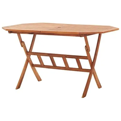 Produktbild: lyrlody Gartentisch aus Holz, rustikale Möbel liefert witterungsbeständiger, robuster, klappbarer Gartentisch für den Außenbereich mit Sonnenschirmloch für die Terrasse