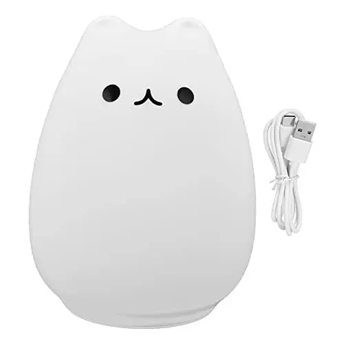 Produktbild: lyrlody LED-Nachtlicht für Kinder, Katzen-Nachtlicht aus Silikon, Tragbares Baby-Nachtlicht mit 7 Farben, Nachttischlampe, Wiederaufladbares USB-Nachtlicht, 0,4 W