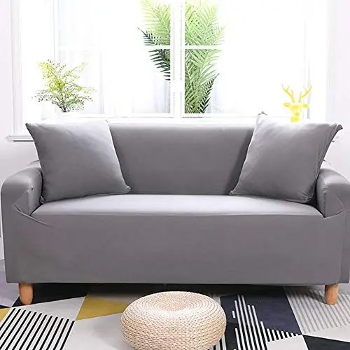 Produktbild: Stretch-elastischer Sofa-Couch-Schutzbezug, 7 Einfarbige Farben, 3-Sitzer, Heißer, Passend für die Meisten Sofas, Flecken- und Tierhaarbeständig (Grey)