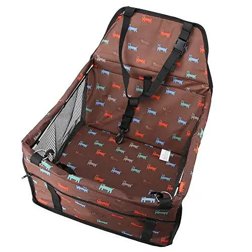 Produktbild: lyrlody Waschbarer Hundeautositz, 3 in 1 Faltbarer Haustier-Katzen-Autositz Reisesitz Atmungsaktiver Hundeautositz für Auto SUV LKW, mit Sicherheitsgurt(Braun)