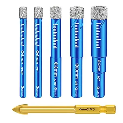 Produktbild: Lytool Fliesenbohrer Diamantbohrer Glasbohrer Set 5 tlg. 5, 6, 8, 10, 12 mm für Keramik, Granit, Glas, Porzellan, Fliesen, harte Fliesen, Feinsteinzeug