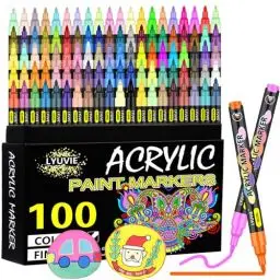 Produktbild: Lyuvie Acrylstifte für Steine Wasserfest,100 Farben Acrylmarker für Holz Rock Painting Glas Kiesel Stein Metall Keramik,Permanent Marker Acrylstifte Wasserfest 0,7mm Extra Feine Spitze