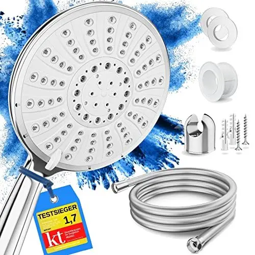 Produktbild: Lyvanas - TESTSIEGER - Duschkopf mit Schlauch und Halterung - Brausekopf für Dusche & Badewanne in extra gross (Ø15cm) - Wellness Regendusche mit 5 Strahlarten (Premium Set 2025)