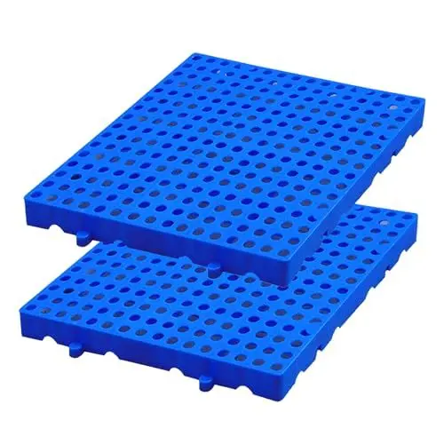 Produktbild: LYXXW Kunststoffpalette, 2 Stück Stapelbare Blaue Polyethylenpaletten, Leichte Feuchtigkeitsbeständige Bodenpalette, Lagergitterunterlage für Restaurantküchen,Round Hole,40x40x3cm