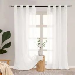 Produktbild: L.Z.E Vorhang Off-White Halbtransparent mit Ösen, Gardinen Modern für Schalfzimmer Fenster, Einfarbige Lichtdurchscheinende Stores Dekoschals 2er Set für Eckerfenster, Leinenoptik 175cm Lang, 190g/㎡