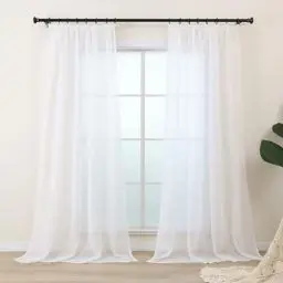 Produktbild: L.Z.E Vorhänge Weiß für Wohnzimmer, Gardinen Weiss mit Kräuselband für Schienensystem, Transparent Schiene Gardine Vorhang für Schlafzimmer Fenster, 2er Set Leinenoptik Stores Modern 225 cm Lang