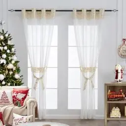 Produktbild: L.Z.E Gardinen Wohnzimmer Gold Weiß Muster Vorhänge mit Ösen 2er Set Gardine Vorhang für Schlafzimmer Esszimmer Fenster Modern Weiss Gold 225 cm Lang Ösen Schals 140 x 225 cm Länge