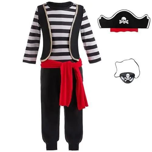 Produktbild: LZH Piraten Kostüm Kinder Piraten Rollenspiel Dress Up für Jungen Halloween Karneval Outfit Piraten Captain Cosplay Anzug mit Piraten Hut