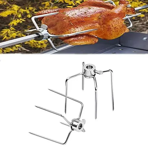 Produktbild: LZQ Fleischklammer 2 Stück Fleischnadeln für Grillspieß,304 Edelstahl Hitzebeständig und rostfrei Multifunktionaler Hähnchengrill Grillgabel für Drehspieß