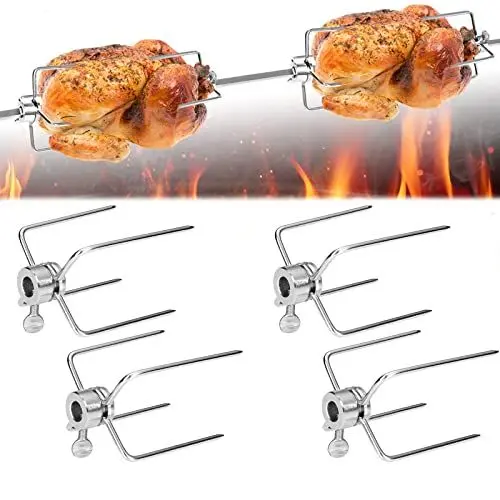 Produktbild: LZQ Fleischklammer 4 Stück Fleischnadeln für Grillspieß,304 Edelstahl Hitzebeständig und rostfrei Multifunktionaler Hähnchengrill Grillgabel für Drehspieß