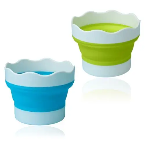 Produktbild: LZYDKH 2 Stück Faltbar Wasserbecher, Pinselbecher Silikon Malbecher Schule Faltbecher Malerei Tuschbecher Reiniger Wasserfarben Becher für Aquarell Acryl Ölgemälde(Blau, Gelb)