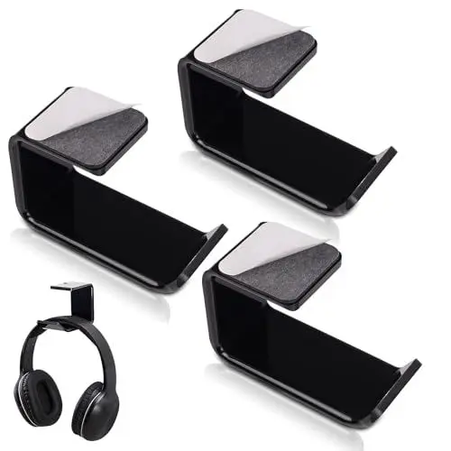 Produktbild: LZYDKH 3 Stück Headset Halterung Tisch, Kopfhörer Halter Headphone Holder Universal Kopfsethalterung Wandhalterung Kopfhörerhalter mit Starkem Klebeband für Geräte Schreibtisch(Schwarz)