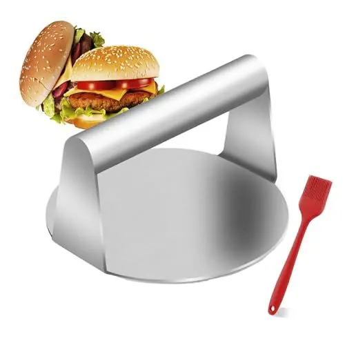 Produktbild: LZYDKH Burger Smasher, Burgerpresse 5,5 Zoll Round Burger Press mit Bratbürsten Antihaft-Beschichtung Hamburgerpresse Edelstahl Fleischpresse für Patties BBQ und Squeeze Grease