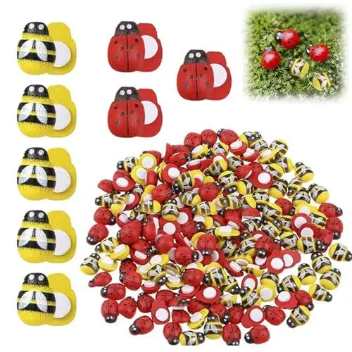 Produktbild: LZYDKH Marienkäfer Deko, 100 Stück Selbstklebend Holz Glückskäfe und Bienen Dekoration Mini Flacher Rückseite Ladybug Holzmarienkäfer für Scrapbooking Bastelarbeiten