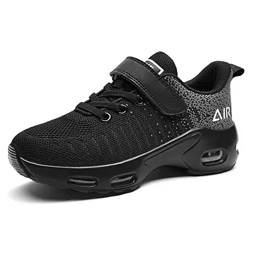 Produktbild: M MAGPER Turnschuhe Jungen Mädchen Air Sportschuhe Kinder Laufschuhe Leicht Atmungsaktiv Fitnesss Tennis Sneaker - Schwarz Grau - Size 35 EU