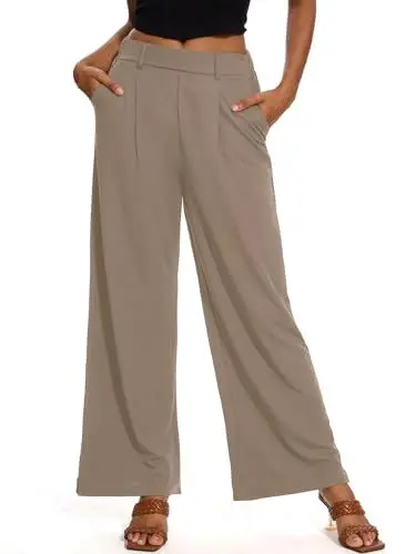 Produktbild: M MOTEEPI Hosen Damen Weite Hose Khaki Palazzo Hose Stoffhose Elegant Freizeithose Weites Bein Damen mit elastischem Bund Business S