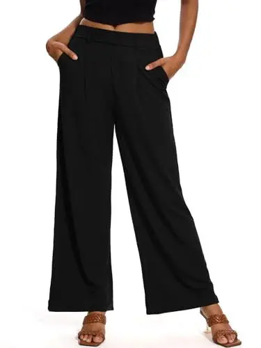 Produktbild: M MOTEEPI Hosen Damen Weite Hose Schwarz Palazzo Hose Stoffhose Elegant Freizeithose Weites Bein Damen mit elastischem Bund Business L