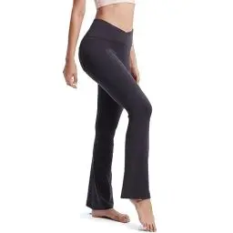 Produktbild: M MOTEEPI Yogahose Schlaghose Damen Hohe Taille Flared Leggings Crossover-Bund Yoga Pants Damen Yoga Hose Keine Vordere Naht Bootcut Jogginghose Hose Damen mit 2 Hinten Taschen Sporthose Dunkelgrau M