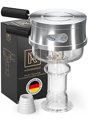 Produktbild: M. ROSENFELD Glaskopf Shisha Set – Shisha Kopf Set, Phunnel Kopf mit Smokebox HOOKARTIS mit einzigartigem Multi-Ring-Boden - passt für alle gängigen Köpfe, Designed in Germany
