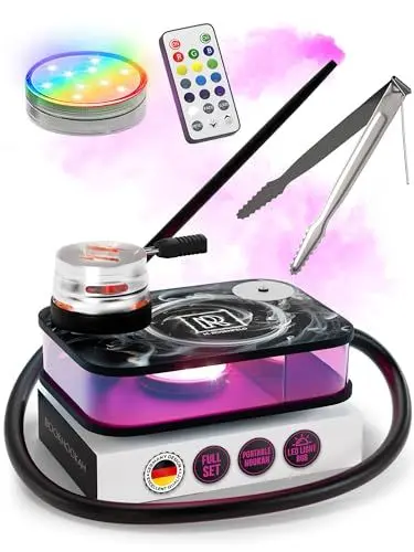 Produktbild: M. ROSENFELD Shisha Set Komplett - Mini Shisha To Go mit Tasche & Premium Zubehör - Shisha Kopf Set mit HMD Smokebox + Schläuche + Mundstück + Zange - Tragbares Shisha für Reise - Rauch-Design