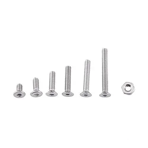 Produktbild: M2 Innensechskantschrauben Bolzen, 250 Stück Bolzen Innensechskantschrauben Edelstahl Muttern und Schrauben Sortiment Set mit Sechskantmuttern Sortiment A2(C: Flat head)